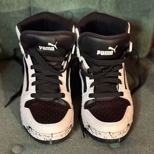 Puma Men’s Size 8.5 US Rebound Layup black and white high tops preowned like new